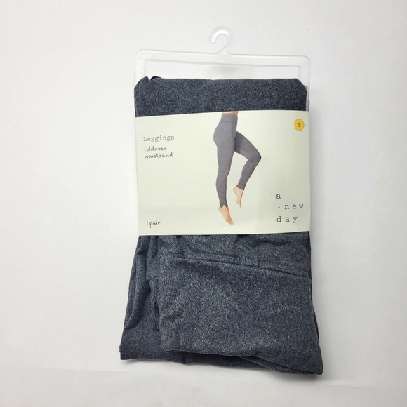 New! A New Day Gray Workout Leggings, Stretch Fitted Fold-Over Waistband - Picture 2 of 8